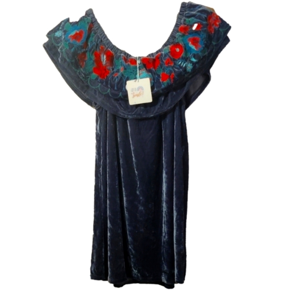 Umgee off The Shoulder Velvet Embroidered Dress Size Large NWT - Picture 7 of 10